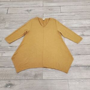 Garnet Hill lyocell yellow V-neck 3/4 sleeve relaxed fit pop-over knit tunic XL